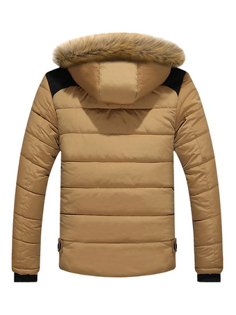 男性ジャケットカジュアル毎日カジュアルスタンドカラー長袖ファーフード付きカーキフグコート