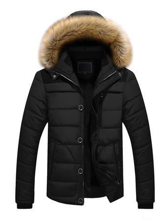 ブラック 男性ジャケットカジュアル毎日カジュアルスタンドカラー長袖ファーフード付きカーキフグコート