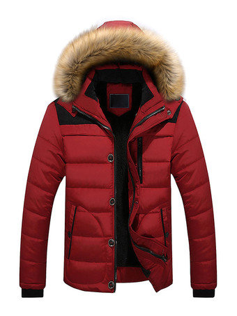 レッド 男性ジャケットカジュアル毎日カジュアルスタンドカラー長袖ファーフード付きカーキフグコート