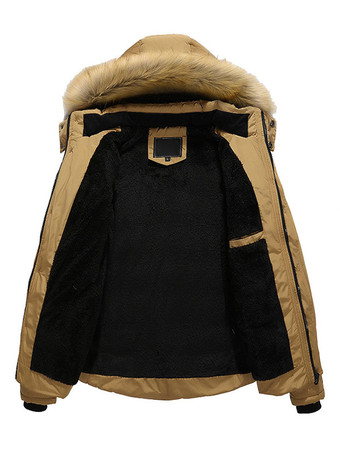 男性ジャケットカジュアル毎日カジュアルスタンドカラー長袖ファーフード付きカーキフグコート