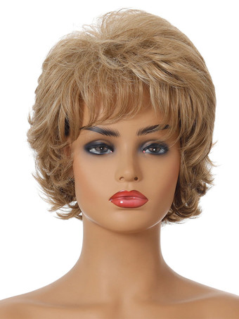 合成ウィッグシャンパンカーリー耐熱繊維ショートウィッグ