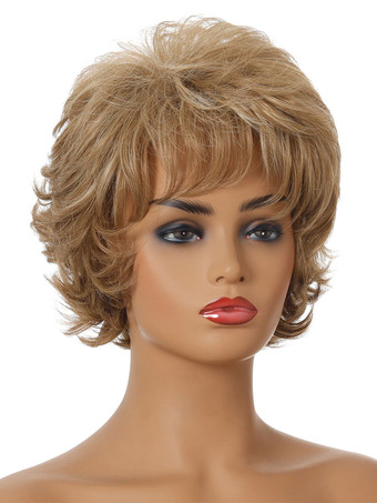 合成ウィッグシャンパンカーリー耐熱繊維ショートウィッグ