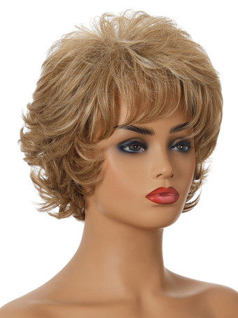 合成ウィッグシャンパンカーリー耐熱繊維ショートウィッグ