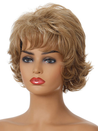 合成ウィッグシャンパンカーリー耐熱繊維ショートウィッグ