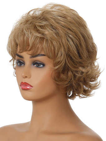合成ウィッグシャンパンカーリー耐熱繊維ショートウィッグ