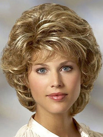 Synthetic Wigs Champagne Curly Heat Resistant Fiber Short Wig