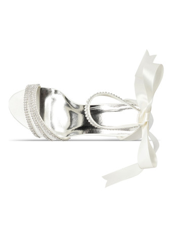 Zapatos de boda marfil Lazos de malla Punta redonda Tacón de aguja Zapatos de novia con correa en el tobillo