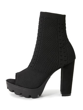 Mesh knit peep 2025 toe chunky platform booties