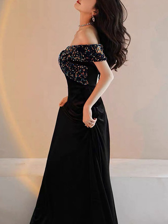 プロムドレスA ラインバトーネックベロア床長さのスパンコールフォーマルパーティードレス結婚式のゲストドレス無料カスタマイズ
