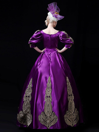 コスチュームクラシカルロリータフローラルプリントカラーブロッククラシックパープルブラック