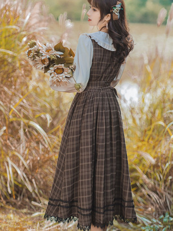 ロリータドレス ポリエステル クラシカル ノースリーブロリータドレス ドレスのみ ブラウン