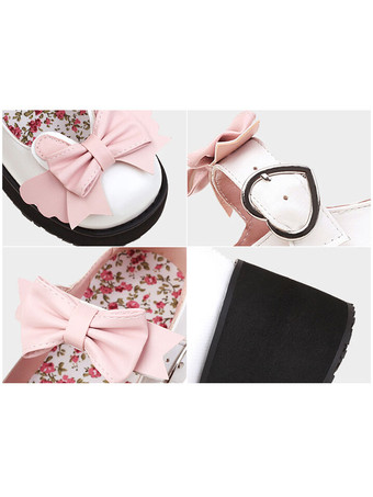 甘いロリータシューズブラックボウラウンドトゥPUレザーロリータシューズ