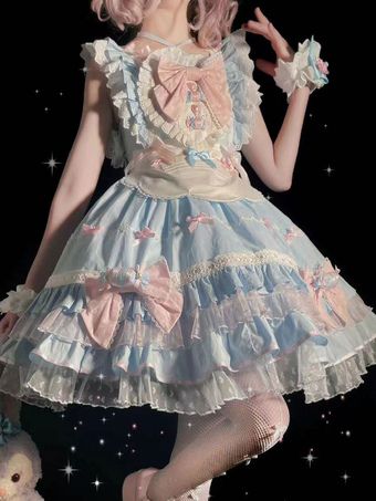 Sweet Lolita Dress Maid Heart Pattern Bow senza maniche Lolita JSK Dress con grembiule