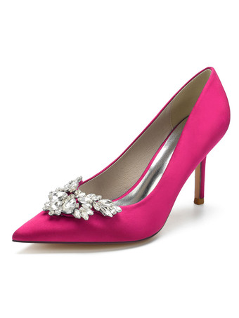 Rojo oradoZapatos de novia para mujer Diamantes de imitación Satén Punta estrecha Tacón de aguja Zapatos de novia