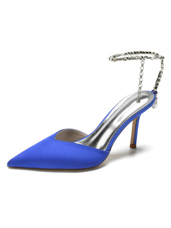 女性のブライダルシューズラインストーンサテンポインテッドトゥスティレットヒールブライダルシューズ