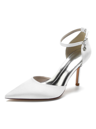 Zapatos de novia para mujer Diamantes de imitación Satén Punta estrecha Tacón de aguja Zapatos de novia