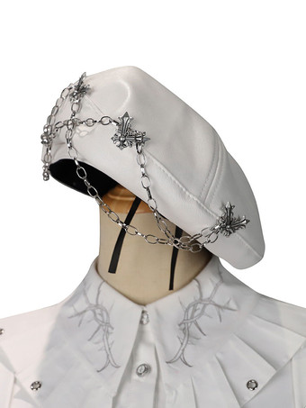 Cappello Army Lolita Accessorio con frange bianche Stelle stampate Accessori Lolita in pelle PU