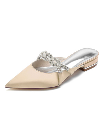 Champagne Women's Rhinestones Ankle Strap Flat Wedding Shoes