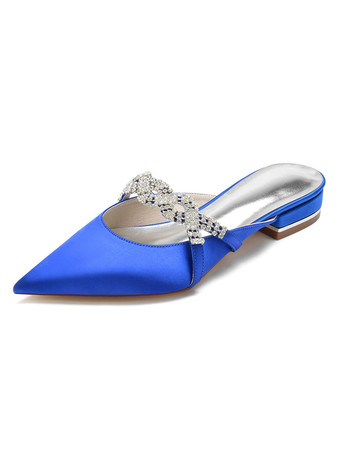 Royal BlueWomen's Rhinestones Ankle Strap Flat Wedding Shoes