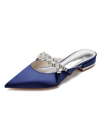 Deep Blue Women's Rhinestones Ankle Strap Flat Wedding Shoes