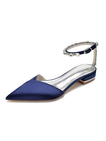bleu foncé Chaussures de Mariages à Plate avec Bout Pointu en Paillette Unicolore