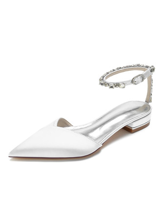 blanc Chaussures de Mariages à Plate avec Bout Pointu en Paillette Unicolore