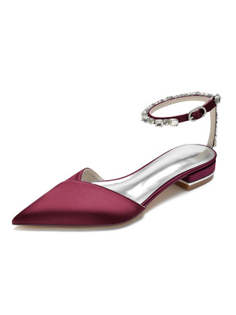 BordeauxChaussures de Mariages à Plate avec Bout Pointu en Paillette Unicolore