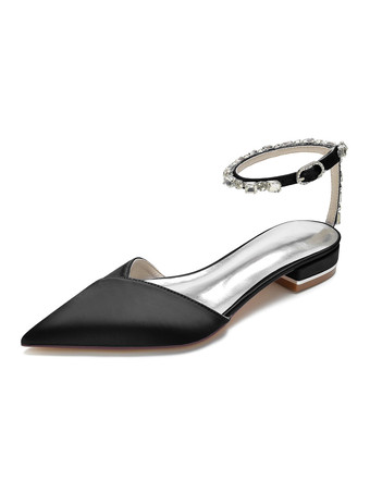 noir Chaussures de Mariages à Plate avec Bout Pointu en Paillette Unicolore