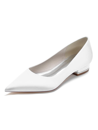 ホワイト 女性のブライダルシューズサテン尖ったつま先フラットブライダルシューズ