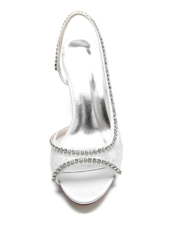 レディースの結婚式の靴ラインストーンレースのぞきつま先チャンキーヒールブライダルシューズ