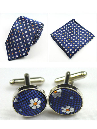 ブルー メンズネクタイポケットチーフカフリンクス3点セット