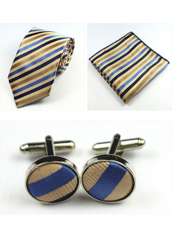 カーキ メンズネクタイポケットチーフカフリンクス3点セット