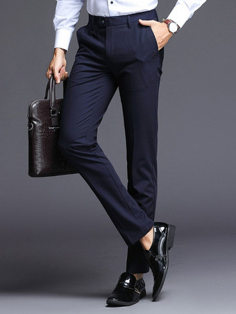 ブルー メンズパンツクラシックナチュラルウエストストレートグレーメンズパンツ