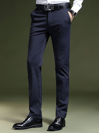 Pantalones para hombres Pantalones clásicos de cintura natural rectos azules para hombres
