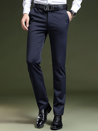 azul Pantalones para hombres Pantalones clásicos de cintura natural rectos azules para hombres