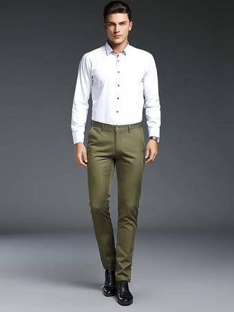 オリーブ メンズ カジュアル パンツ スリムフィット ファッション ストレート フォーマルウェア プラス ベルベット 厚手 パンツ