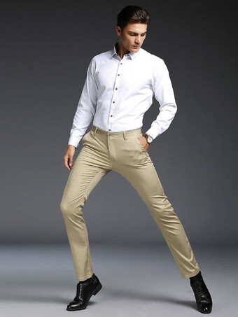 カーキ メンズ カジュアル パンツ スリムフィット ファッション ストレート フォーマルウェア プラス ベルベット 厚手 パンツ