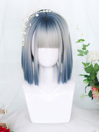 Parrucca Lolita grigio blu Accessori Lolita corti in fibra resistente al calore