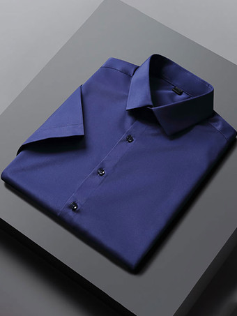 ブルー ドレスシャツメンズシャツメンズ用ドレスシャツクラシック半袖ウェディングブラックブルー