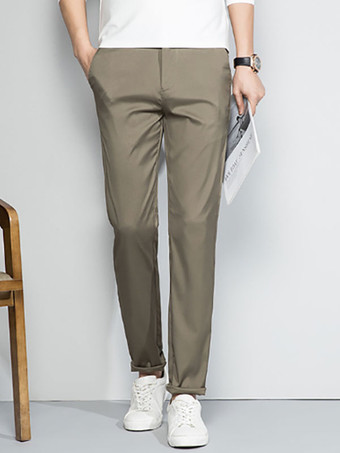 カーキ メンズカジュアルパンツ スリムフィット ストレート 春夏 メンズズボン