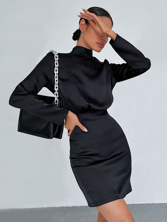 Bodycon Dresses Black Long Sleeves Sexy Jewel Neck Midi Sheath Dress