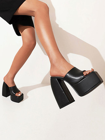 レディースヒールサンダルスクエアトゥチャンキーヒールサンダルフェイクレザー