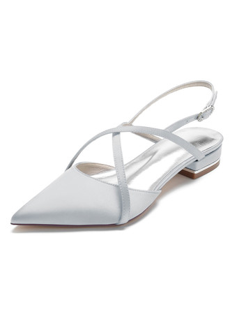 シルバー 女性のブライダルシューズラインストーンサテンポインテッドトゥフラットブライダルシューズ