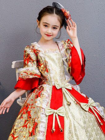 ポリエステルファイバーティーパーティーボウ3/4レングススリーブポリエステルフォールドレスフローラルプリントゴシックキッズロリータドレス