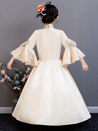 ポリエステルファイバーティーパーティードレープ3/4レングススリーブポリエステルサマードレスフローラルプリントブルゴーニュキッズロリータドレス