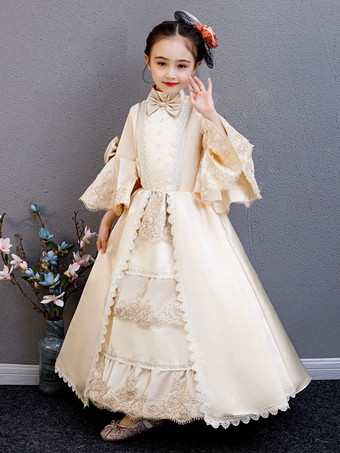 ポリエステルファイバーティーパーティードレープ3/4レングススリーブポリエステルサマードレスフローラルプリントブルゴーニュキッズロリータドレス