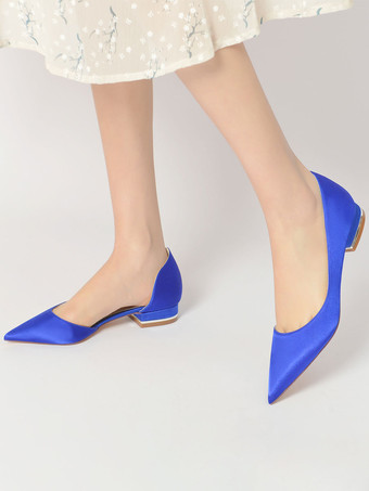 Zapatos de boda para mujer Zapatos de novia planos con punta en punta de satén