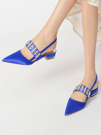 女性のブライダルシューズラインストーンサテンポインテッドトゥフラットブライダルシューズ