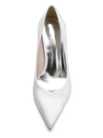 女性の結婚式の靴刺繍レース先のとがったつま先スティレットヒールブライダルシューズ