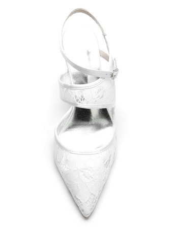 女性のブライダルシューズ刺繍サテンポインテッドトゥスティレットヒールブライダルシューズ